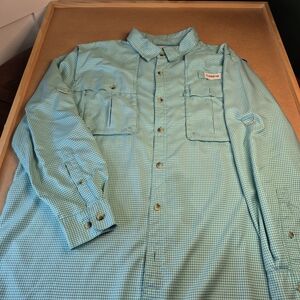 Magellan Outdoors Teal Check Long Sleeve Button-Down Shirt 3299/394